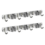 CUXIXA 2 Pack Mop and Broom Holder Wall Mount, Non-slip Broom Hanger, Heavy Duty Mop Broom Organizer for Kitchen Garden Garage Laundry Room Wall Decor Organization and Storage Silver 3R4H