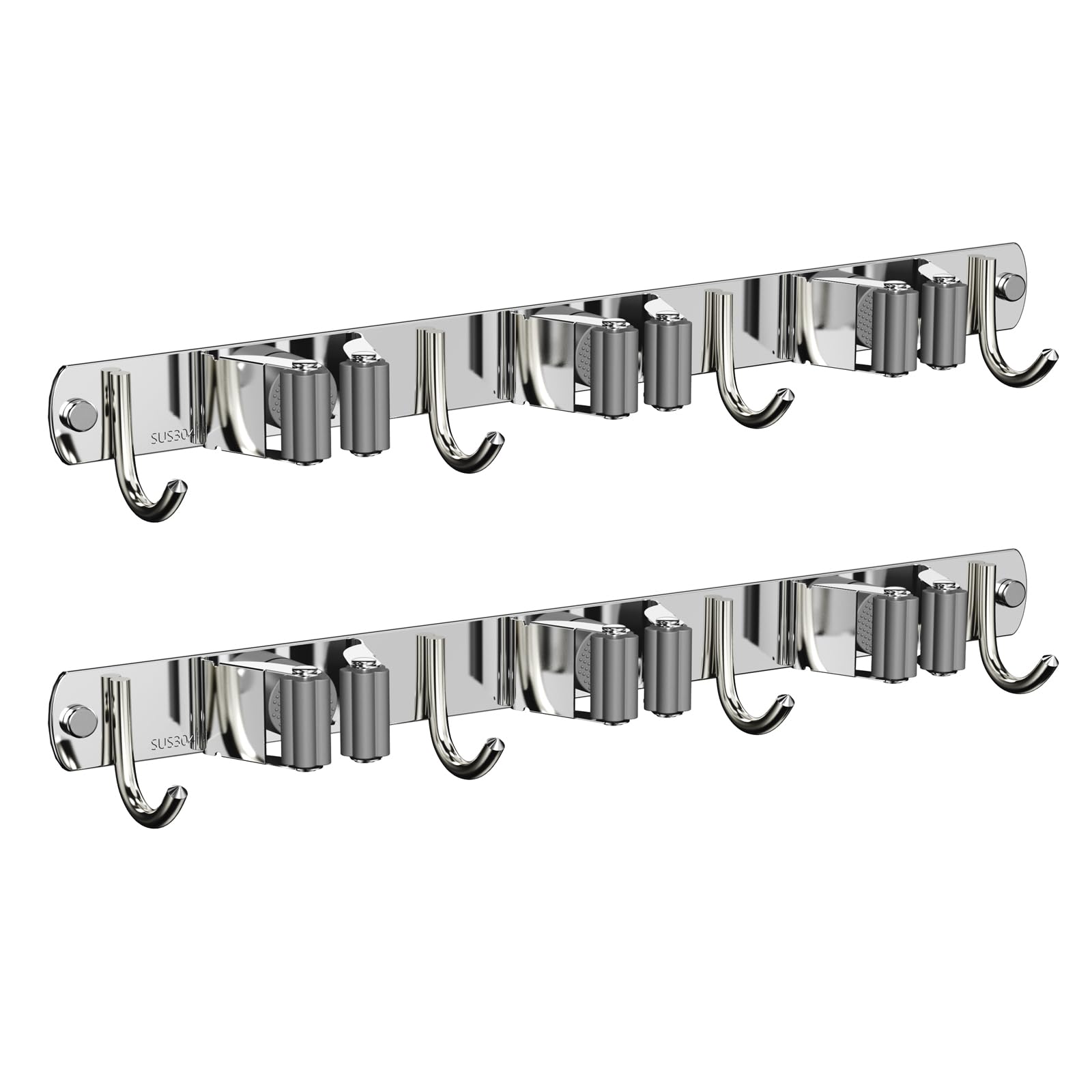 CUXIXA 2 Pack Mop and Broom Holder Wall Mount, Non-slip Broom Hanger, Heavy Duty Mop Broom Organizer for Kitchen Garden Garage Laundry Room Wall Decor Organization and Storage Silver 3R4H