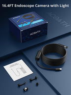 Acoath Endoscope Camera with Light, Dual-Lens 1920P HD Borescope with 8 Adjustable LED Lights, IP67 Waterproof Boroscope Inspection Tools, 16.4ft Semi-Rigid Snake Camera for iOS & Android