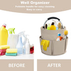 abcmilz 17L Cleaning Caddy with Handle, Cleaning Supplies Organizer, Foldable Storage Basket, Cleaning Supply Caddy, Portable Multi Cleaning Bucket Bag for Home, Garden (Khaki)