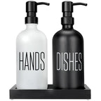 Kitchen Soap Dispenser Set with Silicone Tray, Premium Glass Hand and Dish Soap Dispenser Set for Kitchen Sink, Rustproof Stainless Steel Pump, Modern Kitchen Décor & Versatile Gift for Any Occasion