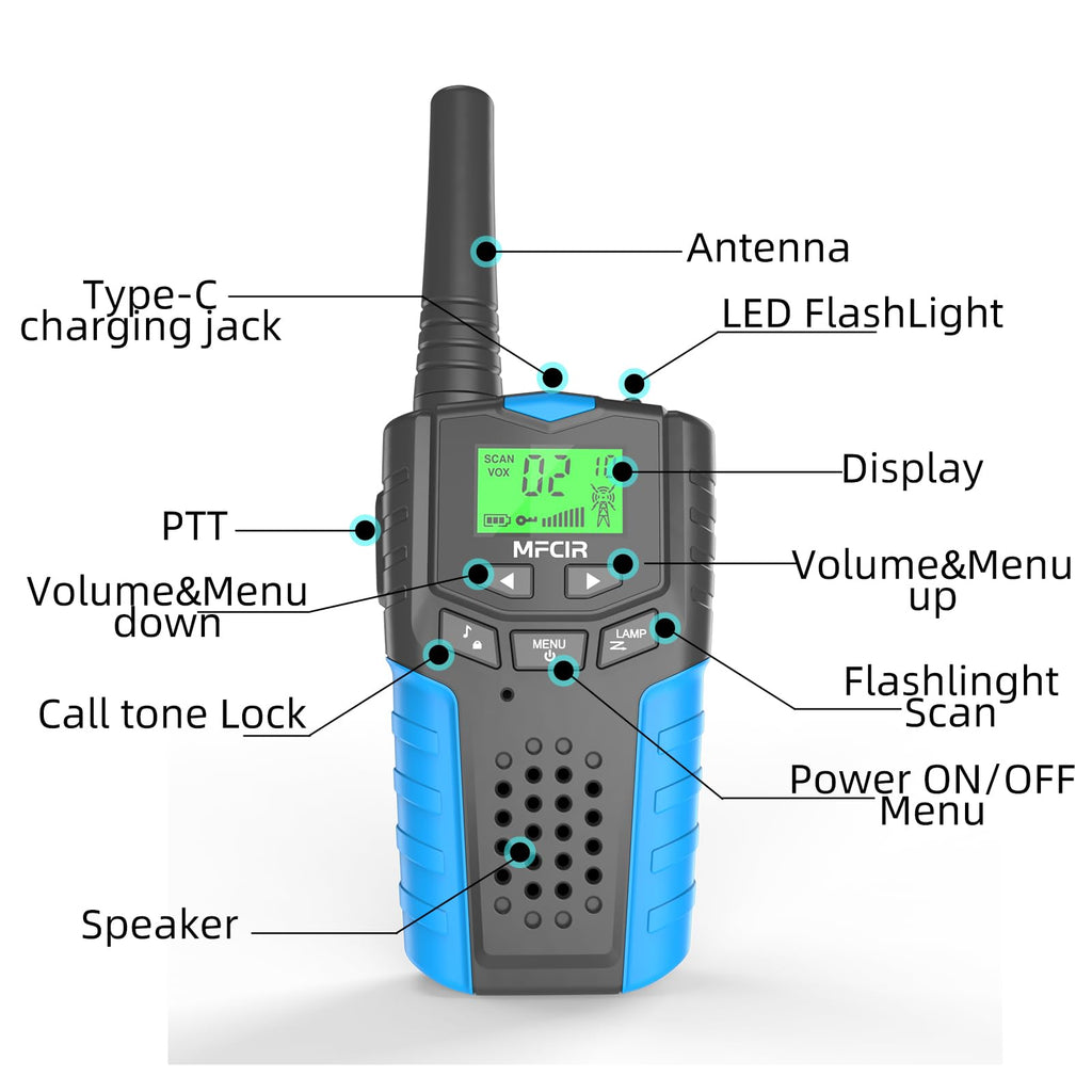 Kids Walkie Talkies Long Range Rechargeable 2 Pack - Mini Two Way Radios