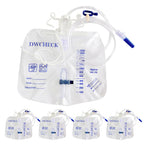 DWCHECK 5 Pack Urinary Drainage Bag with Anti-Reflux Chamber,2000mL Urine Bags with 48" Tube Drainage,Splash-Resistant Drain Spout,Clips and Hanging Hook,Disposable Urine Bags for Men