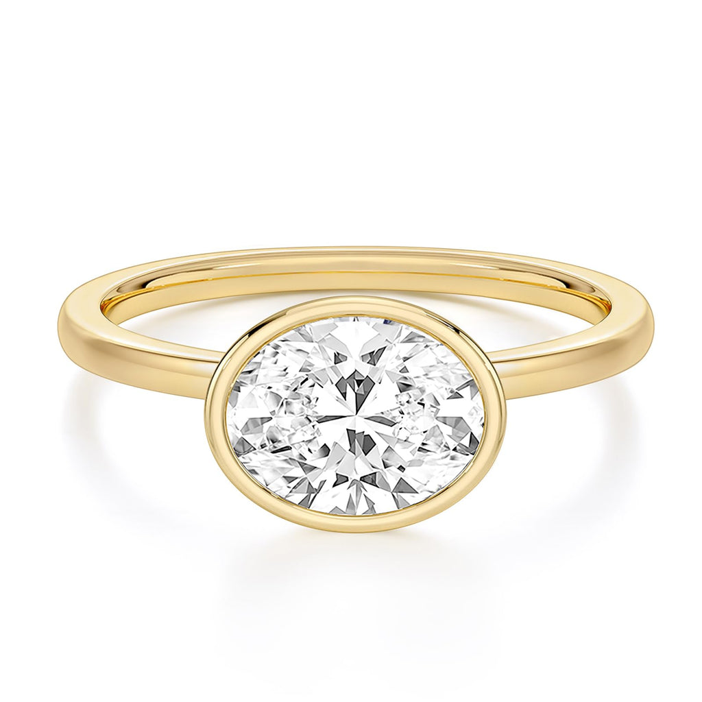 EAMTI 3CT Engagement Rings for Women Oval Cut CZ Solitaire Promise Wedding Bands Travel Bezel East West Ring 14K Gold Plated Size 7