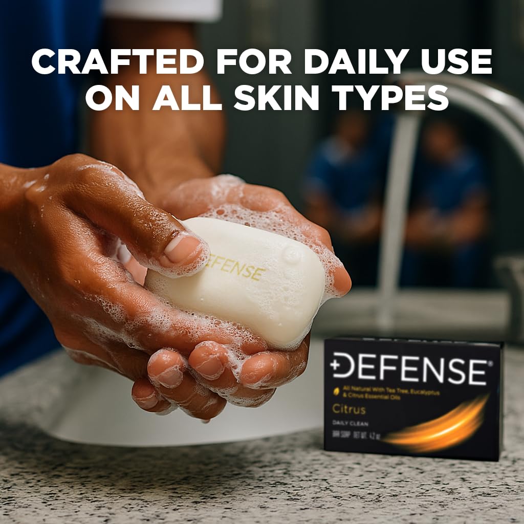 Defense Soap Citrus Bar – All Natural Tea Tree, Eucalyptus & Citrus Essential Oils – Post Workout Hygiene for Athletes, Sports & Active Lifestyles – Washes Away Sweat & Body Odor – 4.2 oz (Pack of 5)