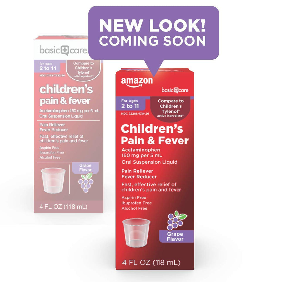 Amazon Basic Care Children's Acetaminophen 160 mg per 5 mL Oral Suspension, Grape Flavor, Pain Reliever and Fever Reducer for Headache, Sore Throat and Toothache, 4 fl oz (Pack of 2)