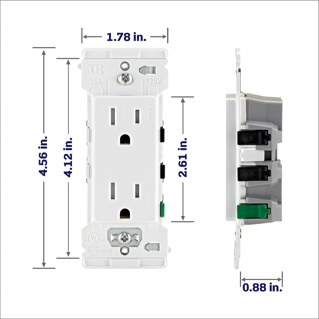 Leviton Lever Edge 15 Amp Tamper-Resistant Duplex Wall Outlet, 10-Pack, E5325-MW, White