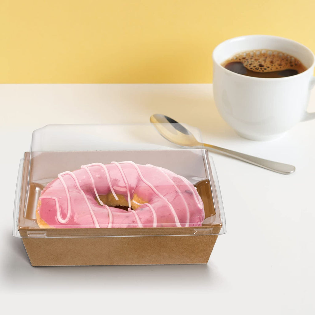 Hiceeden 100 Pack Charcuterie Boxes with Clear Lids, 5.4"×5"×2.5" Paper Bakery Dessert Sandwich Box, Disposable Square Food Containers for Cookies, Donuts, Muffins, Salad, and Pastry, Brown