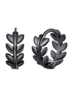 FaithHeart Small Black Leaf Hoop Earrings for Women, Black Stainless Steel Huggie Hoops Earrings Lightweight Hypoallergenic Jewelry for Sensitive Ears