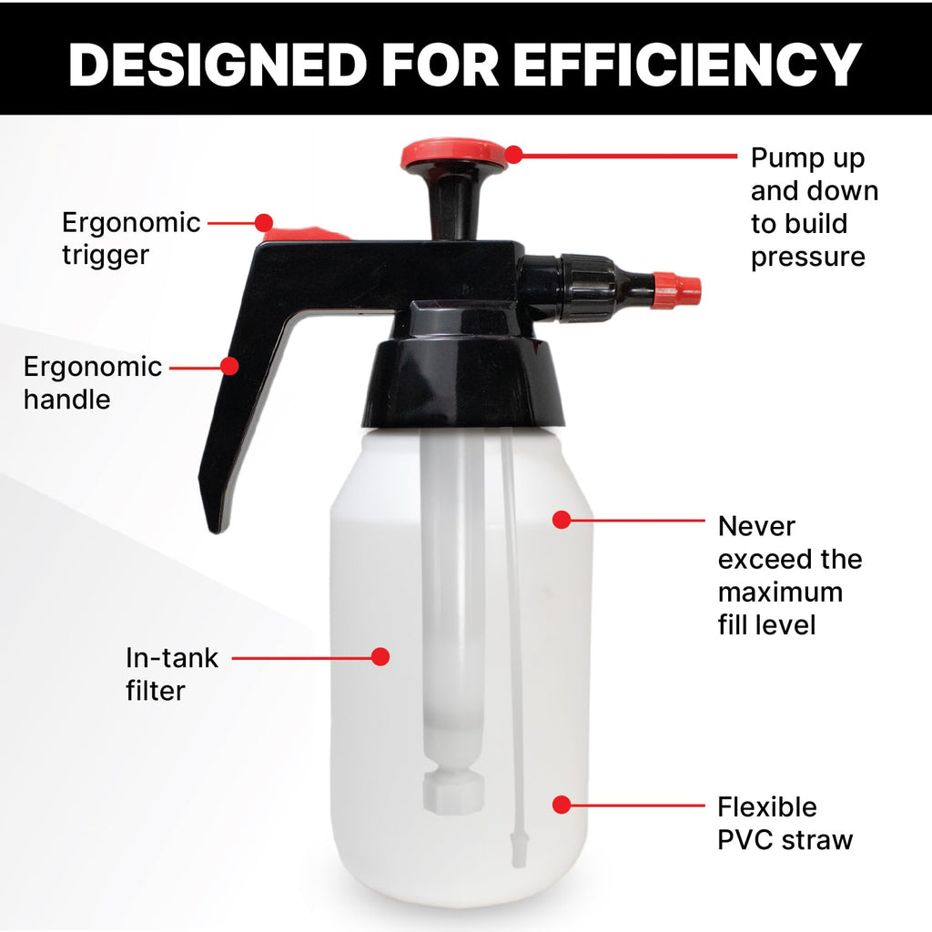 KOTA 1 L Adjustable Hand Pump Pressure Sprayer, Heavy-Duty Multipurpose Bottle for Automotive Solvents, Surface Prep & Car Detailing, Chemical-Resistant PE Construction, Adjustable Spray Pattern 6990