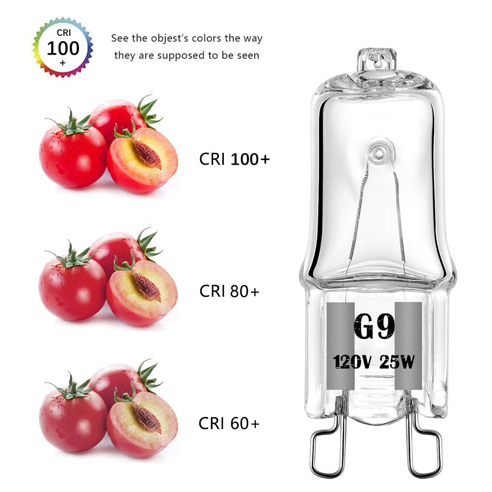 YBEK G9 Halogen Bulb 120V 25W T4 Type 2 Pin Base, Replacement for Range Hood Lights, Bathroom Light Bulbs, Microwave Ovens Candle Warmer Light Bulbs, Wax melt Bulbs Dimmable Warm White (6 Pack)