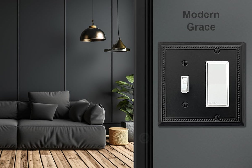 OKAWYC Toggle/Decorator Light Switch Cover Belaire Beaded Metal Wall Plate, 2-Pack Black 2 Gang, for Receptacle Dimmer Switch GFCI Outlet Decorative Wallplate, Durable