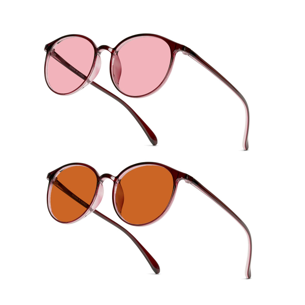 BRADDELL Indoor FL-41 Rose & Outdoor FL-60 Brown Tinted Migraine Light Sensitivity Glasses for Fluorescent LED Glare, Photophobia and Concussion (MEDIUM)