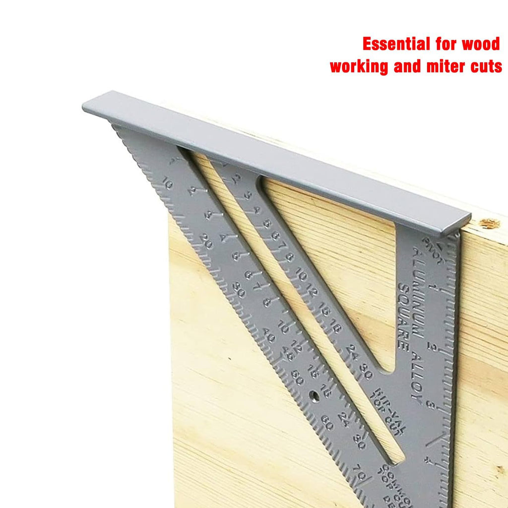 12 Inch Aluminum Rafter Square - Double-Sided Engraved Scales, Precision Carpentry Tool for Woodworking, Roof Pitch & Angle Marking