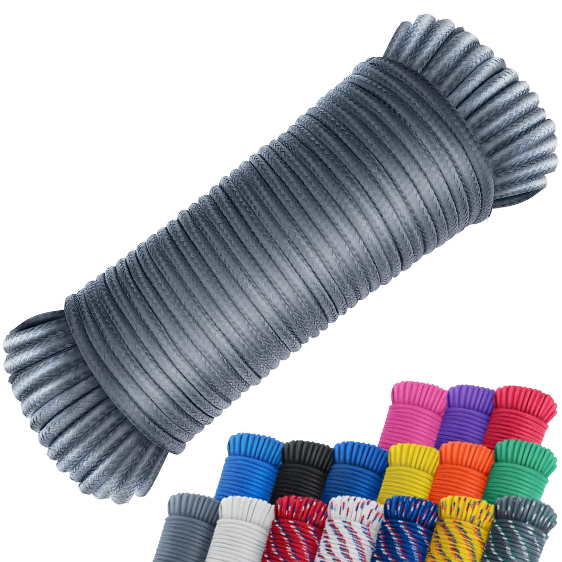 SMART&CASUAL 100 ft 1/4" Polyester Rope (Comparable to Nylon Rope) Poly Strong Utility Cord for Clothes Line Flag Pole Camping Crafting (Gray)