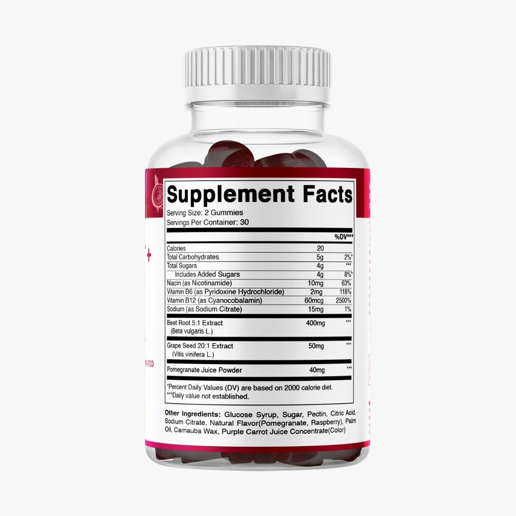 Vitamatic Beet Root Gummies with B6, B12, Grape Seed, Pomegranate & Nicotinamide – Plant-Based Extract – Vegan, Non-GMO – Botanical Supplement Gummies – 60 Count - 2 Pack (120 Count)