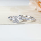 AONED Engagement Rings For Women Wedding Rings Fake Engagement Ring Set Promise Rings For Her 2 Carat 2CT Radiant Cubic Zirconia CZ Bridal Ring Sets Wedding Rings Cheap Band 2pcs, Size 8