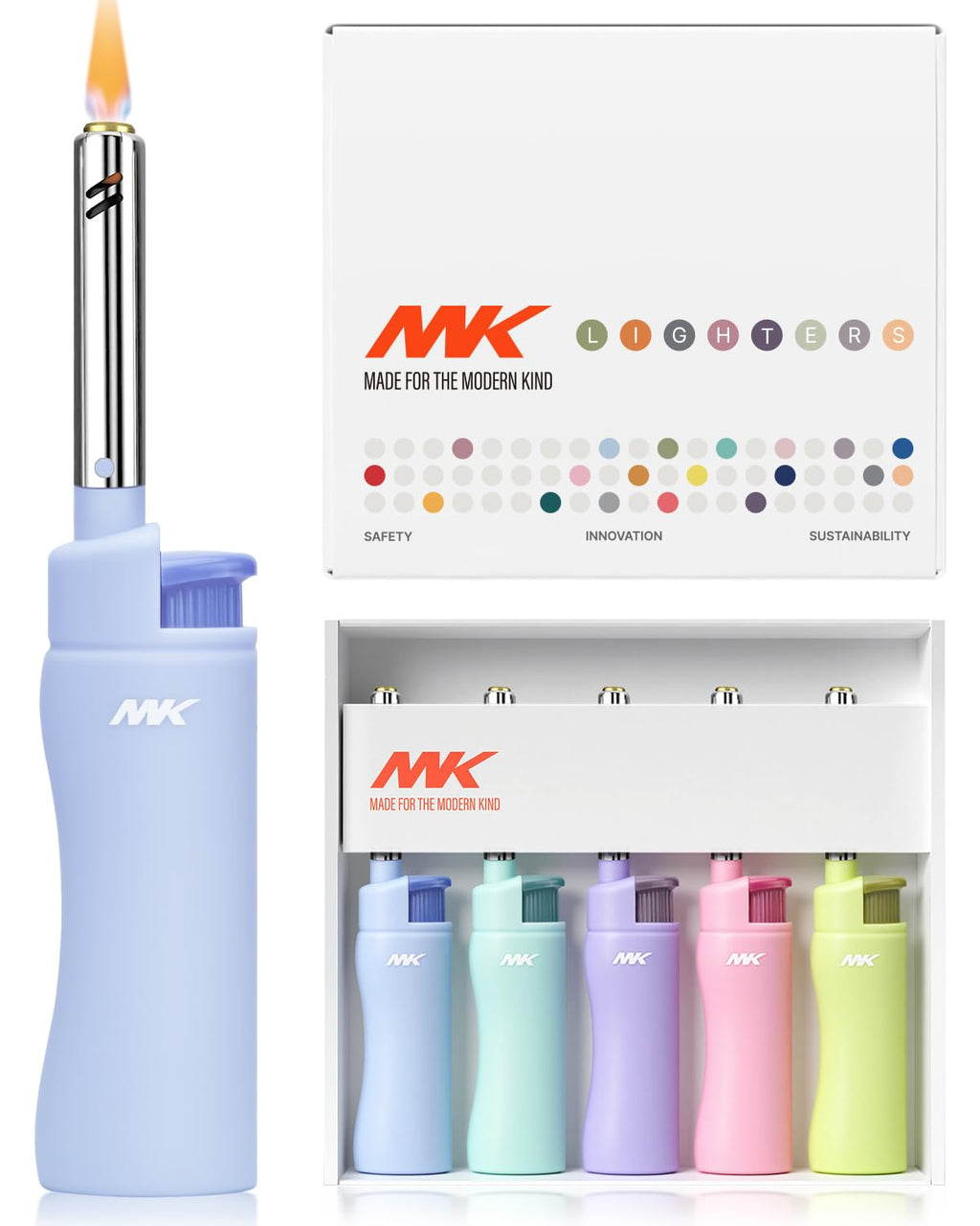 MK Candle Lighter, Butane Refillable Wind-Resistant Flame, 4-Pack for BBQ, Camping, Outdoor Use (Harmony-5PC)