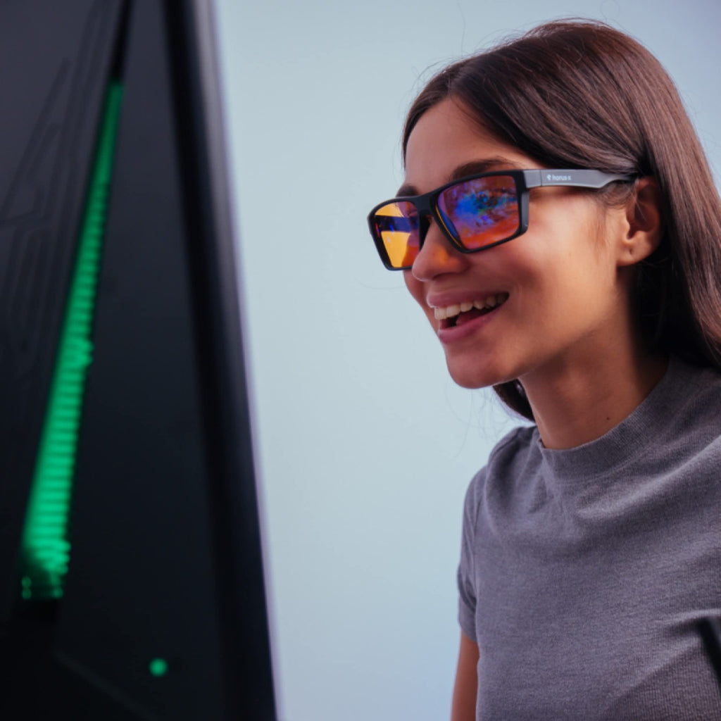 Horus X • Blue Light Glasses Men Women | Blue Light Blocking Glasses for Screen Anti-Fatigue Eye Migraine | Gaming Amber V3