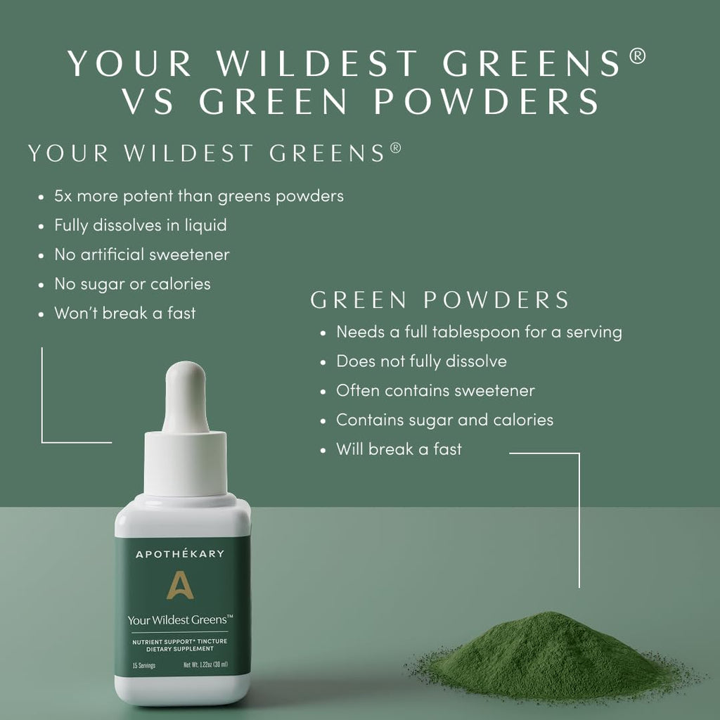Apothékary Your Wildest Greens Herbal Liquid Drops, All-in-One Daily Superfood Supplement, Vitamin & Mineral Support, 5X Potency of Greens Powders, Sugar Free, Made in the USA, 1 Fl oz, 15 Servings