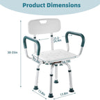 Swivel Shower Chair with Arms and Back, 400 lbs Heavy Duty Shower Seat for Inside Shower Stall and Bathtub, Height Adjustable Safety Bath Seat for Elderly, Adults, Handicap and Disabled