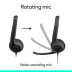 Logitech H391 Wired Headset PC/Laptop Stereo Headphones, USB-C, Graphite