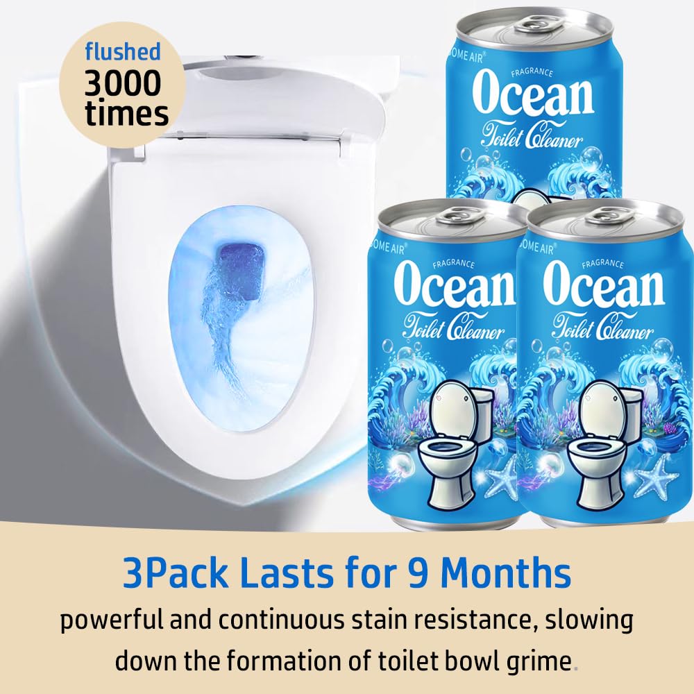 CloudMades Beverage can Toilet Bowl Cleaner,Septic Toilet Bowl Tablets in Bottles, Automatic Long-Lasting Toilet Cleaner Bottle,Powerfully Cleans and Prevent Stain Build Up (3PCS, Ocean Scent)