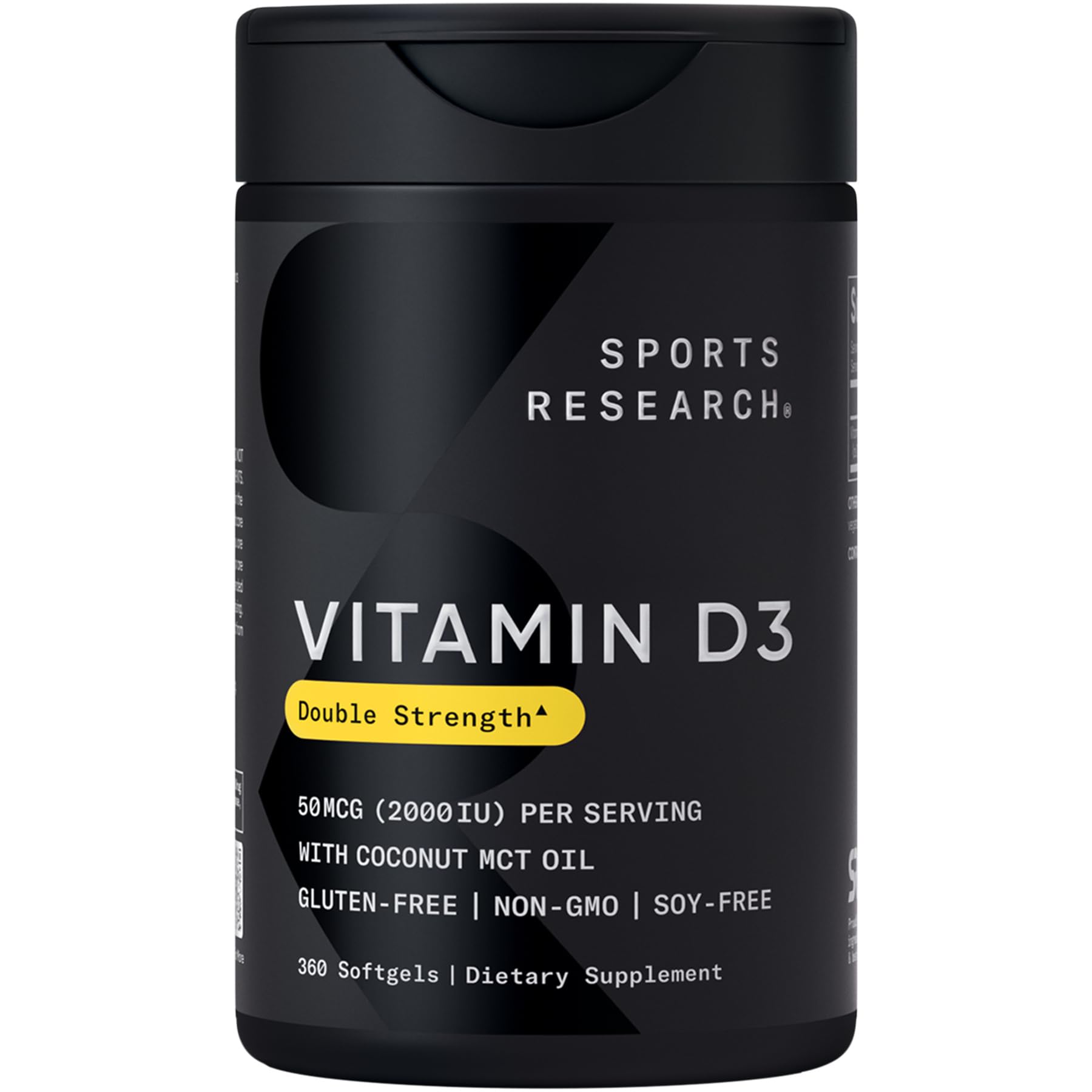 Sports Research Vitamin D3 2000 IU with Coconut MCT Oil - Double Strength Vitamin D Supplement - Non-GMO Verified, Gluten & Soy Free – 50mcg, 360 Liquid Softgels