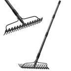 Bow Rake, Detachable Heavy Duty Metal Garden Rake for Loosening Soil, Leveling Lawn, Leaves Cleaning,63 Inch Long Handle Yard Rock Rake for Gardening,17 Prongs Leaf RakeThatch Rake for Lawn