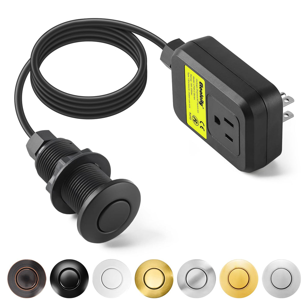Garbage Disposal Air Switch Kit Sink Top Waste Disposal Long Stainless Steel Black On/Off Air Button Food and Waste Disposals Part by Etoolcity, UL Listed