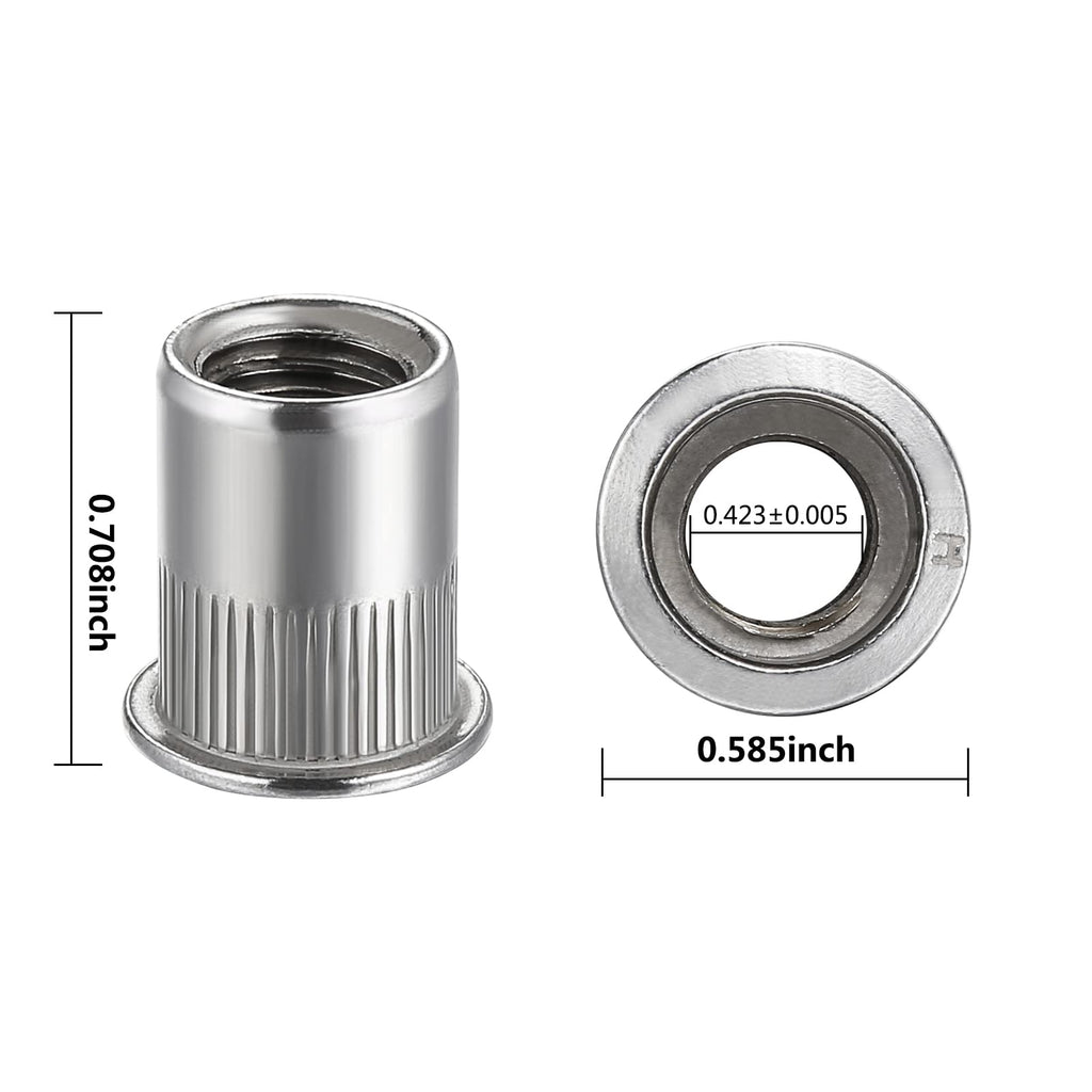 Wensilon 200Pcs Rivet Nut M6 Metric Stainless Steel 304 Finish Flat Head Rivnut Threaded Insert Nut Knurled Body