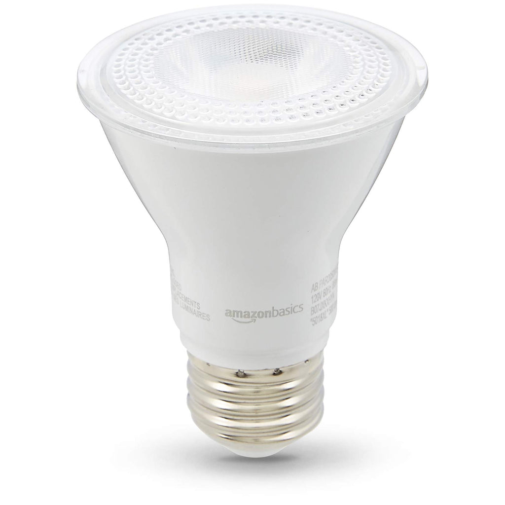 Amazon Basics PAR20 LED Light Bulb, 50W Equivalent, 7W Energy Efficient, E26 Standard Base, Warm White 3000K, Dimmable, 10,000 Hour Lifetime, 6-Pack