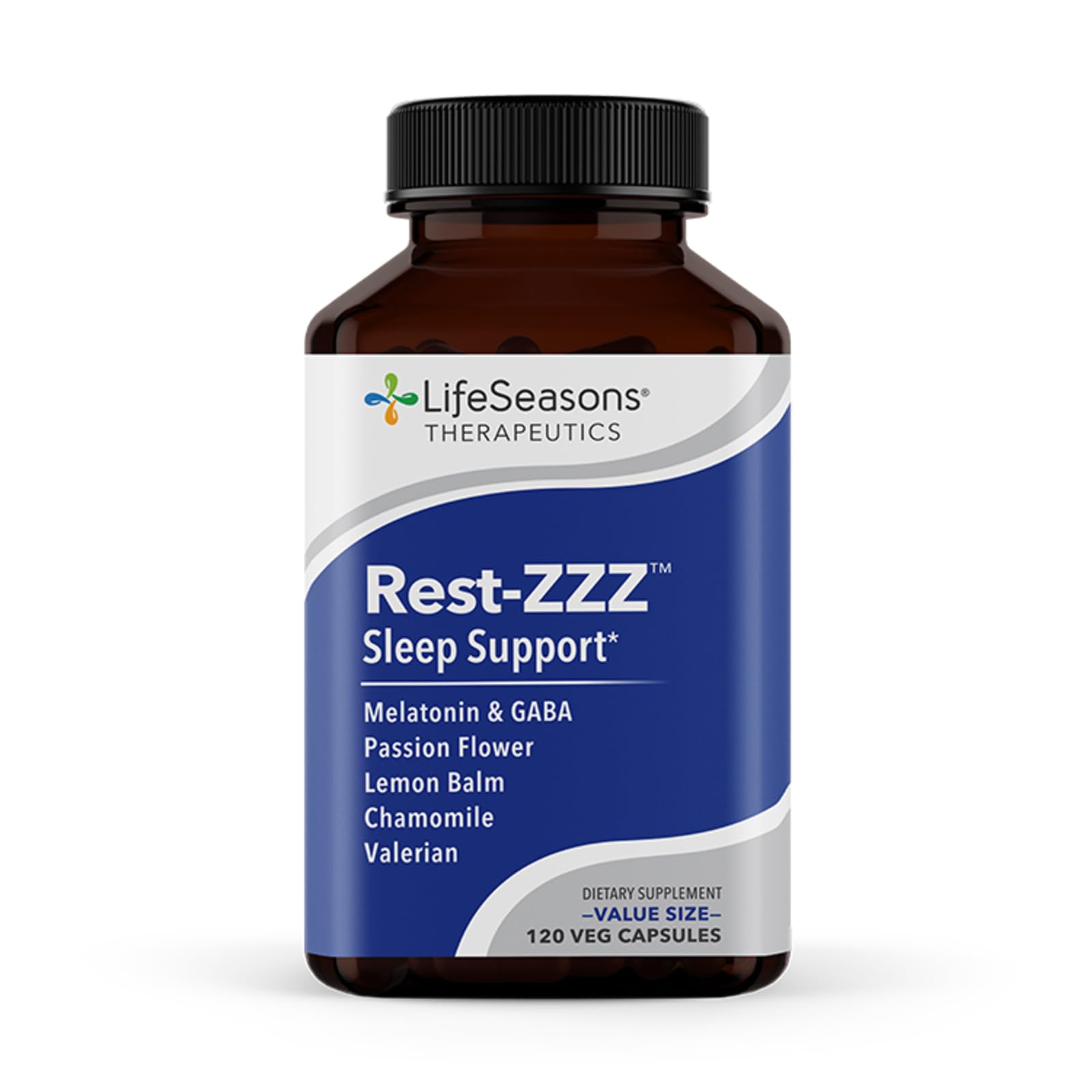 LifeSeasons Rest-ZZZ - Natural Sleep Support Supplement - Fall Asleep & Stay Asleep - Calms Nervous System - Ease Muscle Tension & Restlessness - Low Dose Melatonin GABA & Chamomile - 120 Capsules