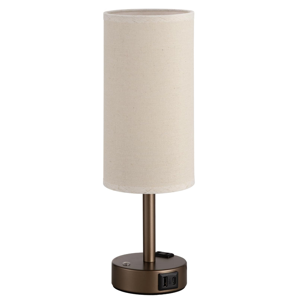 Touch Bedside Table Lamp with Memory - Stepless Dimmable Lamp for Bedroom, Small Nightstand Lamp with Dual USB Charging Ports and AC Outlet, Wood Night Light, Deak Lamp for Nursery (Beige & Brown)