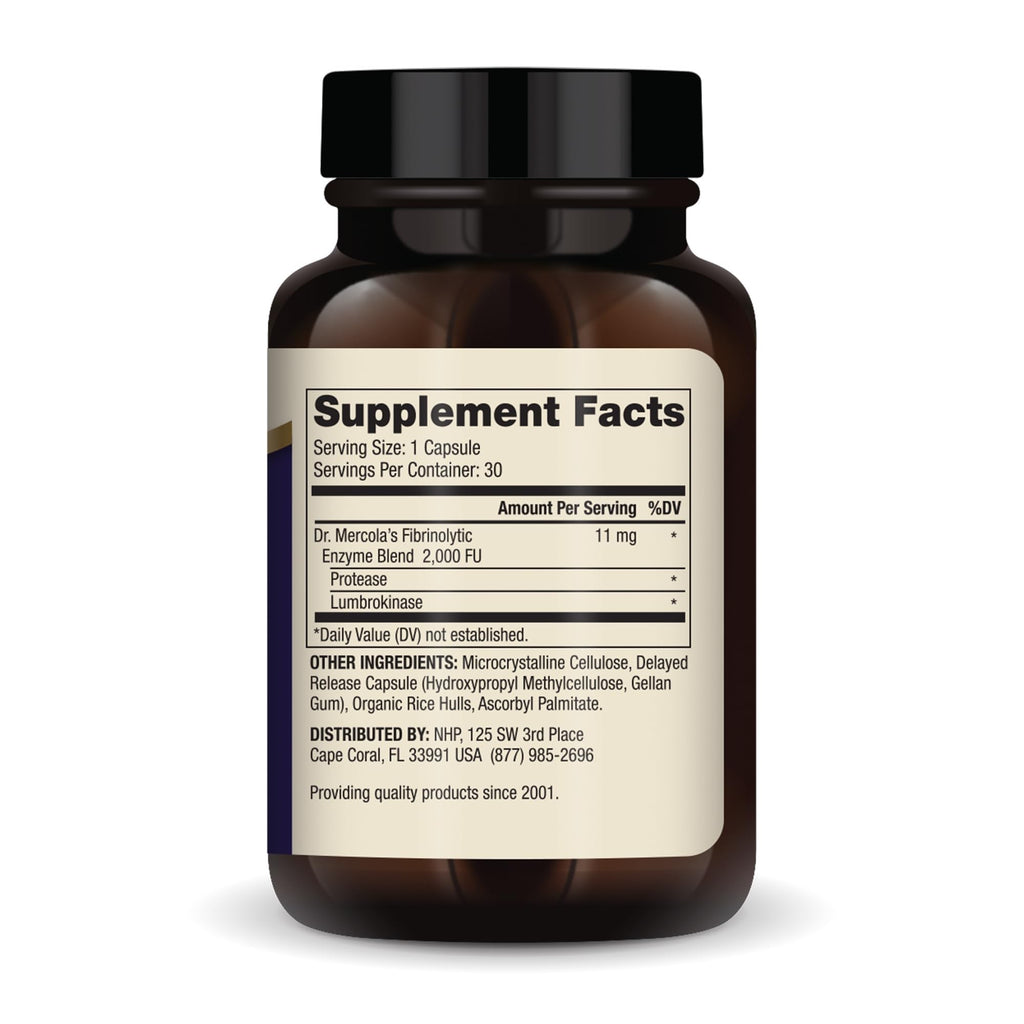Dr. Mercola Lumbrokinase Enzymes - Delayed Release Formula - Dietary Supplement for Cardiovascular & Energy Support - Non-GMO, Gluten-Free & Soy-Free - 30 Capsules (30 Servings)