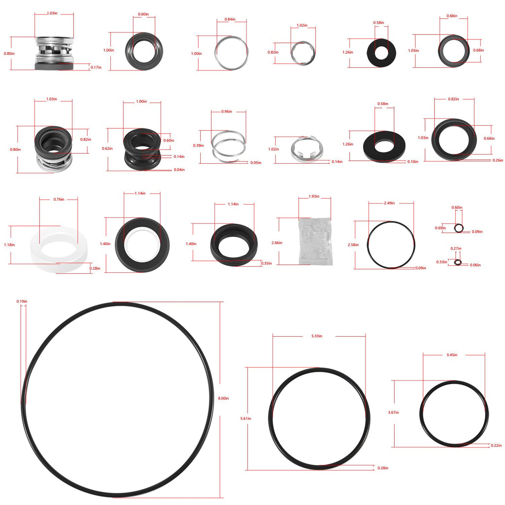 O-Ring Rebuild Repair Kit for Jandy Zodiac FHPF, FHPM, FloPro & VS FloPro Series Pool Pump, (Diffuser/Impeller/Backplate/Tail Piece Union/Trap Lid/Drain Plug) O-Rings/Water Slinger/PS-3890 Shaft Seal