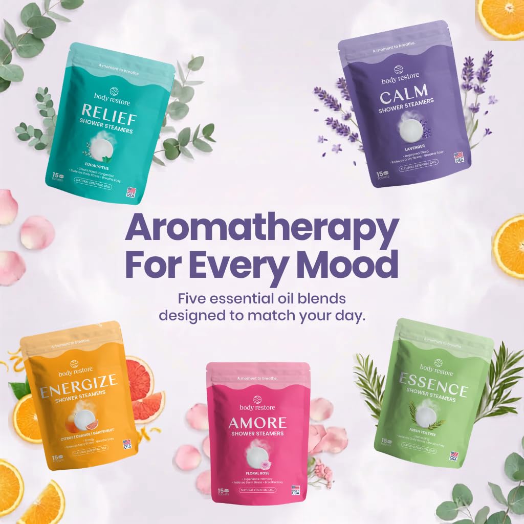 BodyRestore Shower Steamers Aromatherapy, Self Care Gifts, Calm 15 Pack