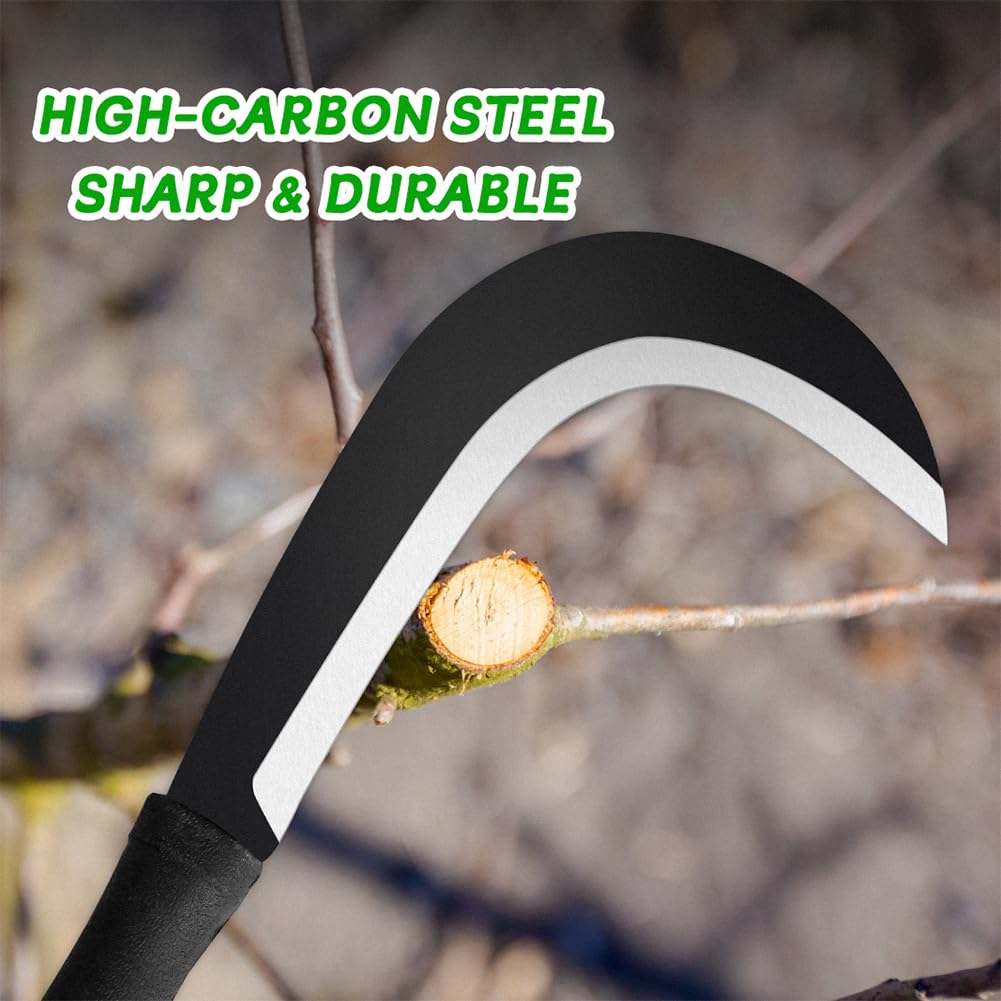 Billhook Sickle Garden Tools Machete Knife Brush Clearing Sickle Machete with Carbon Steel Blade Sickle Knife Billhook Machete Sickle for Grass, Harvest, Weeding Sickle Machete