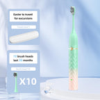 Sonic Electric Toothbrush Set, Equipped with 10 Brush Heads and Travel Case, IPX8 Waterproof, 2-Minute Timer, 42000 High-Frequency Vibrations, 5 Modes, The First Choice for Gift Giving, Green Pink
