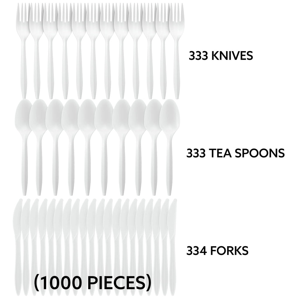 Plasticpro Cutlery Plastic Combo Sets Medium Weight Disposable Silverware White (1000 Count)