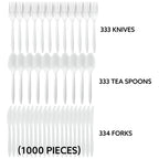 Plasticpro Cutlery Plastic Combo Sets Medium Weight Disposable Silverware White (1000 Count)
