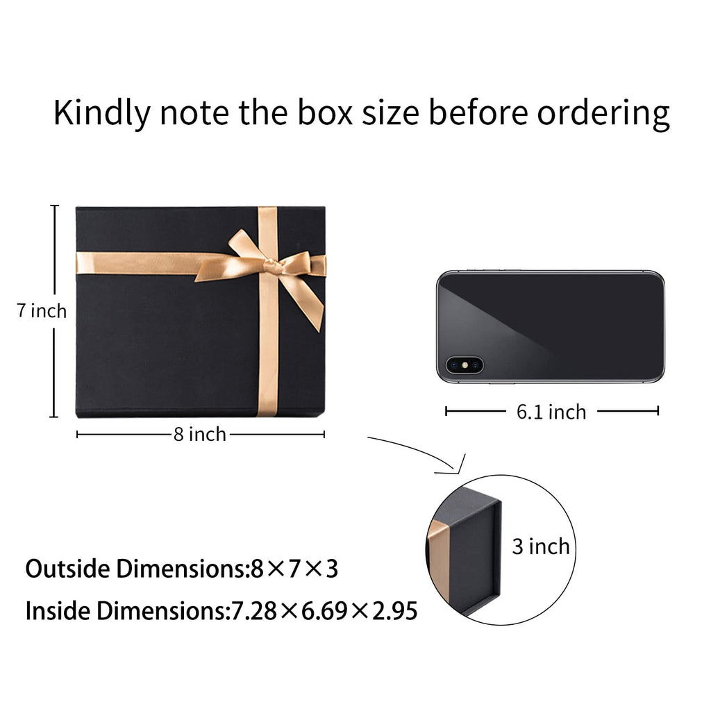 LIFELUM Gift Box 2 Pack 8 x 7 x 3 Christmas Gift Boxes with Magnetic Lid Rose Gold Gift Box with Ribbon Sturdy Storage Box for Presents Contains Card, Ribbon, Shredded Paper Filler