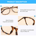Firmoo Oversized Blue Light Blocking Glasses for Women/Men, Tortoise Shell Large Square Frame Computer Glasses for Screens