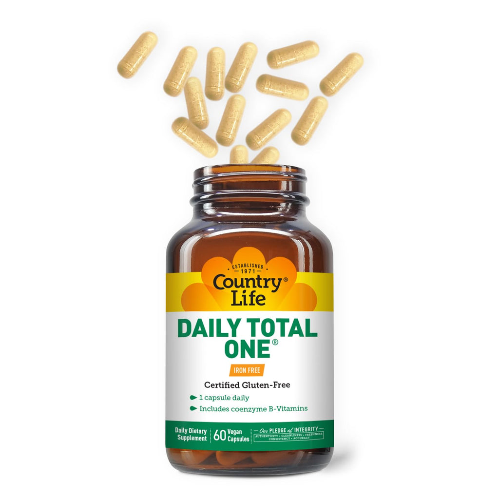 Country Life Daily Total One Multivitamin, Iron Free Once a Day Multivitamin & Multimineral Complex, Vitamins A, C, D, Including Coenzyme B-Vitamins, Supports Energy Metabolism, 60 Vegan Capsules