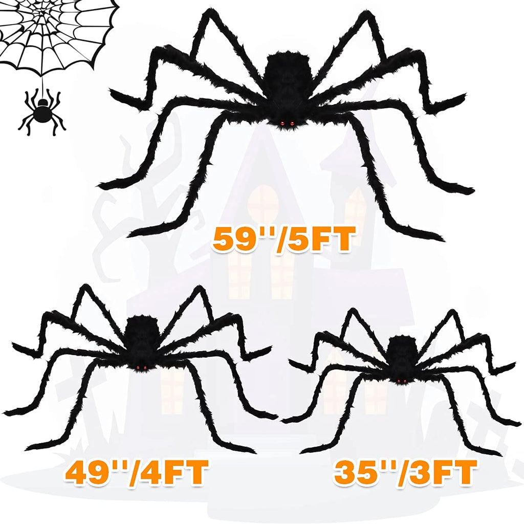 Halloween Giant Spider Decorations Outdoor: 3 Pack Realistic Spiders Props