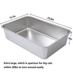 LEGOURNS XL Stainless Steel Litter Box 2 Pack, 23.6"x15.8"x6" (Height) Extra Large, Silver, Cat Litter Box, High Sides, Non Stick, No Smell, Easy Clean, Metal, For Big/Fat Cats & Kittens