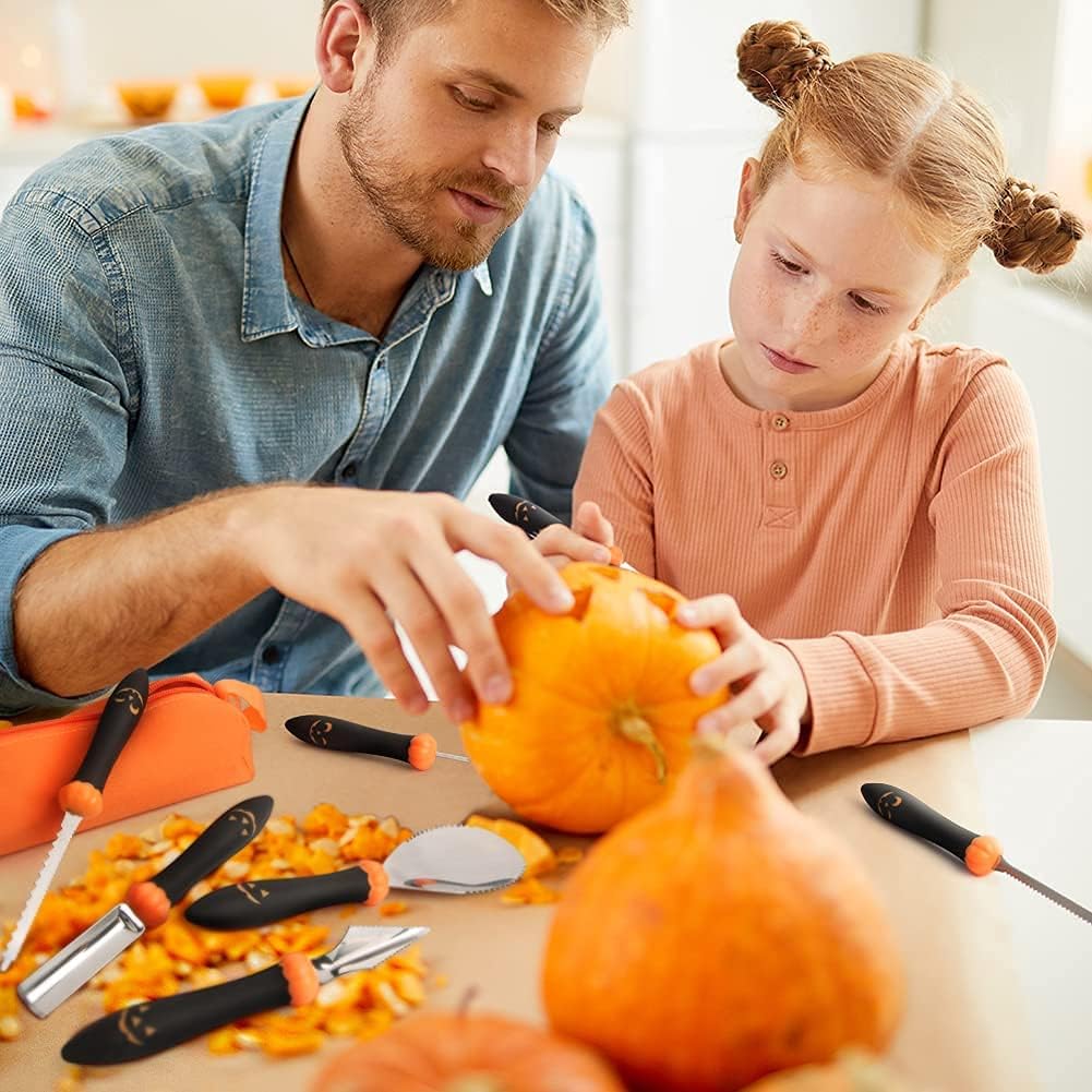 Upgraded Pumpkin Carving Kit for Adults & Kids with Professional Detail Sculpting Tools, Heavy Duty Stainless Steel Knife Set with Carrying Case for Halloween Decoration