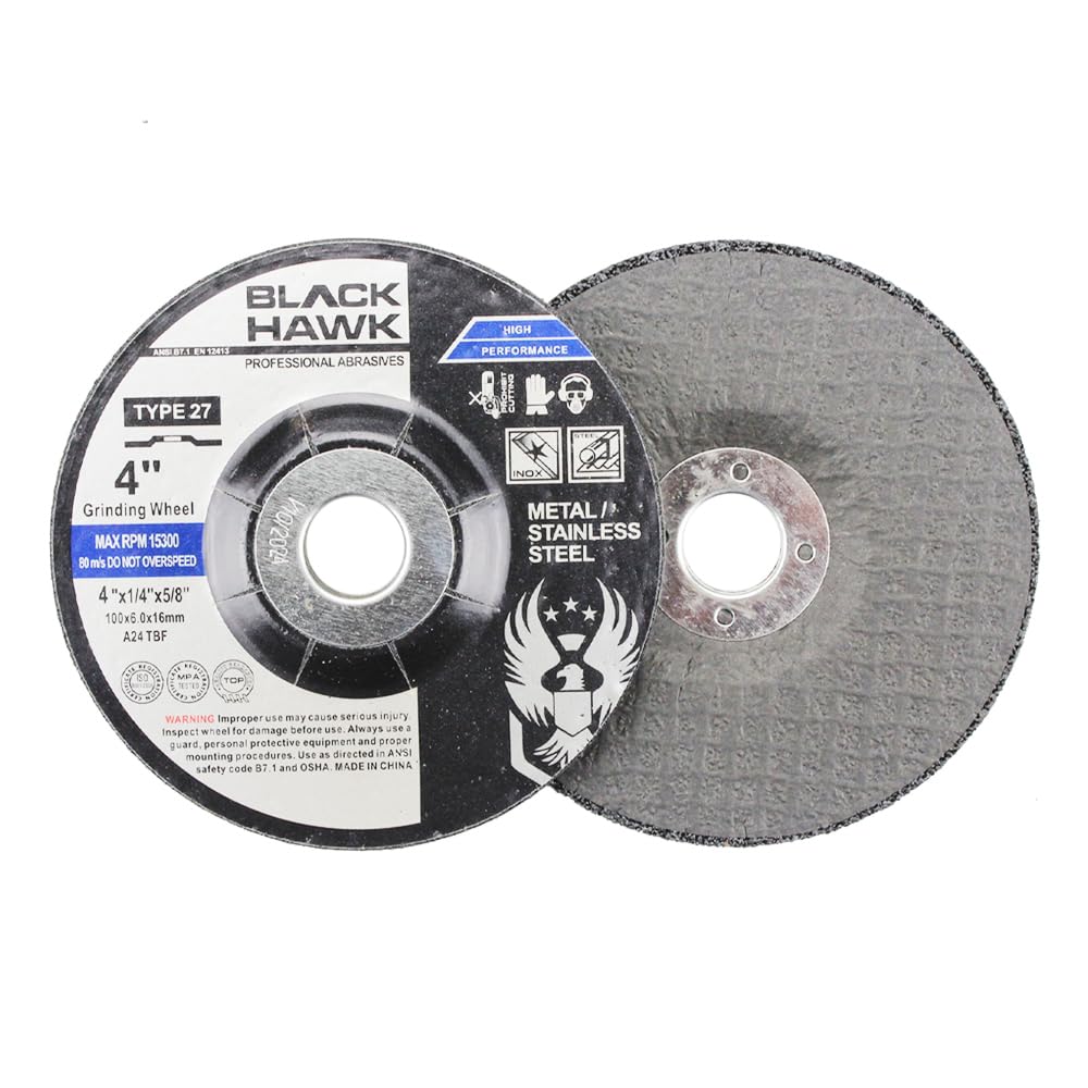BHA Depressed Center Metal Grinding Wheels for Angle Grinders, 4” x 1/4” x 5/8” - 5 Pack