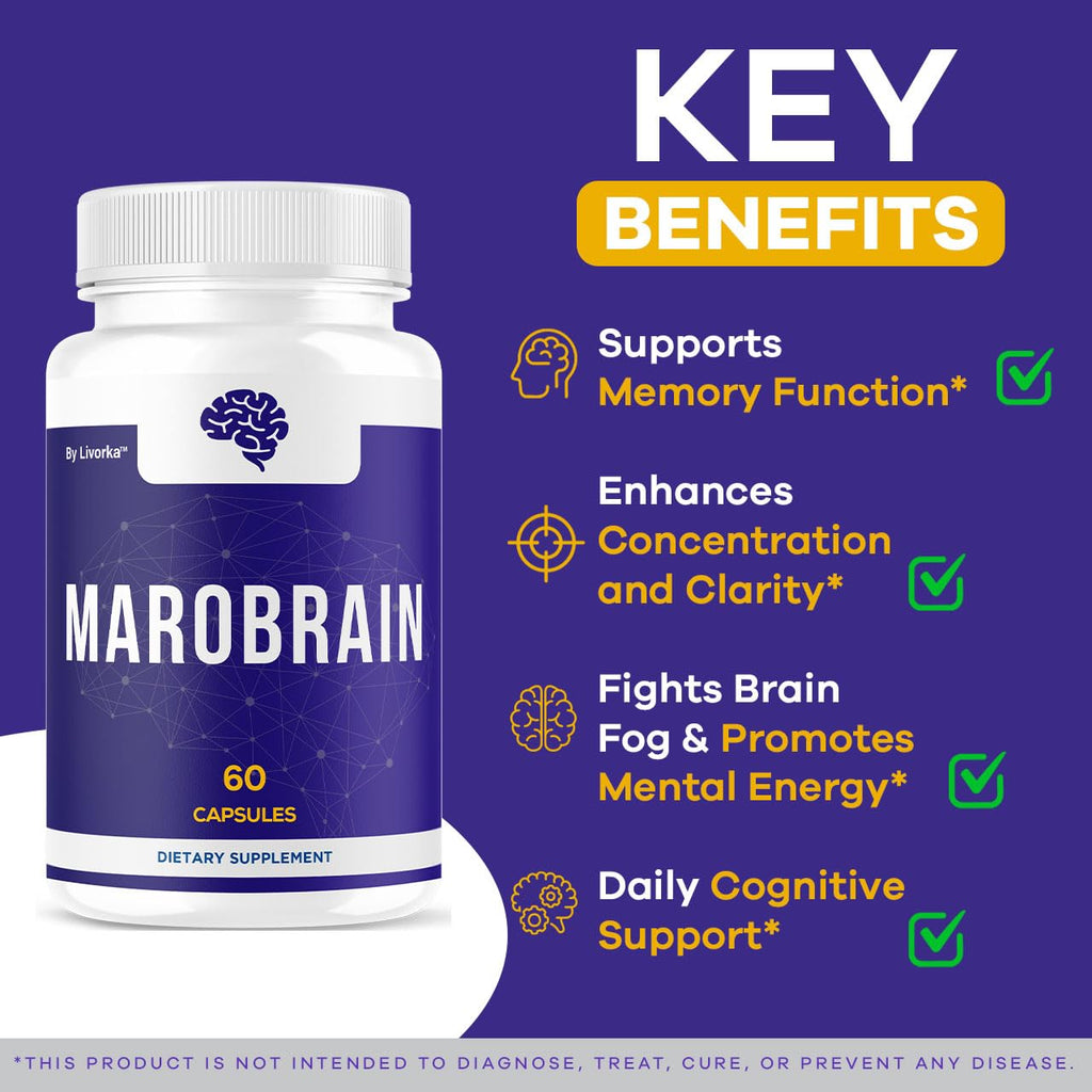 Marobrain Capsules - Official Marobrain Supplement Pills Daily Support Brain & Mermory Focus, All Natural Advanced Premium Formula for Overall Health & Wellness, 60 Capsules for 1 Month