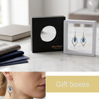 Silver Drod Dangle Earrings with Sapphire Teardrop Crystal for Women